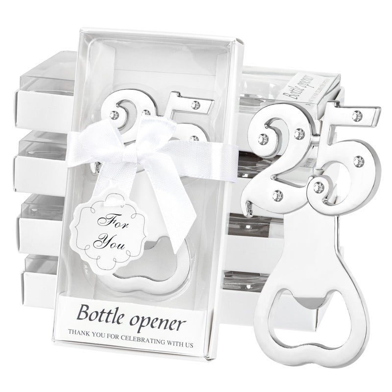 Qonmpcvu 24PCS 25th Birthday Party Favors for Guests,Number 25 Silver Wedding Anniversary Beer Bottle Openers Gifts, Decorations,Souvenirs for Guests for Bridal Shower Favors  - Image 1