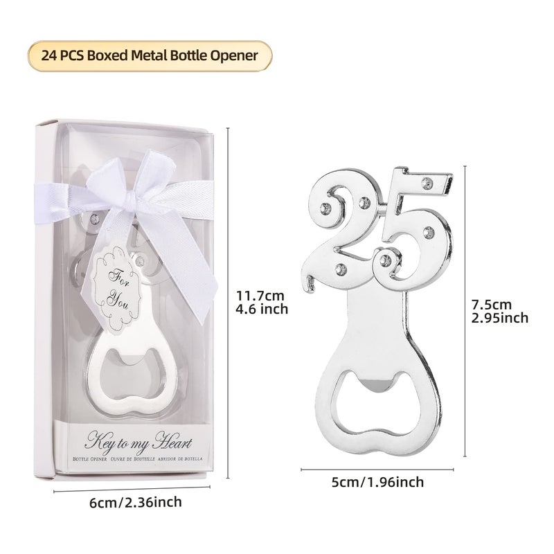 Qonmpcvu 24PCS 25th Birthday Party Favors for Guests,Number 25 Silver Wedding Anniversary Beer Bottle Openers Gifts, Decorations,Souvenirs for Guests for Bridal Shower Favors  - Image 2