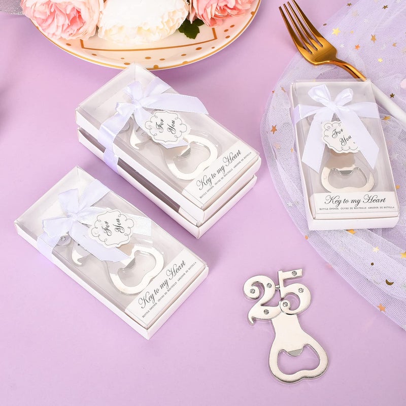 Qonmpcvu 24PCS 25th Birthday Party Favors for Guests,Number 25 Silver Wedding Anniversary Beer Bottle Openers Gifts, Decorations,Souvenirs for Guests for Bridal Shower Favors  - Image 3