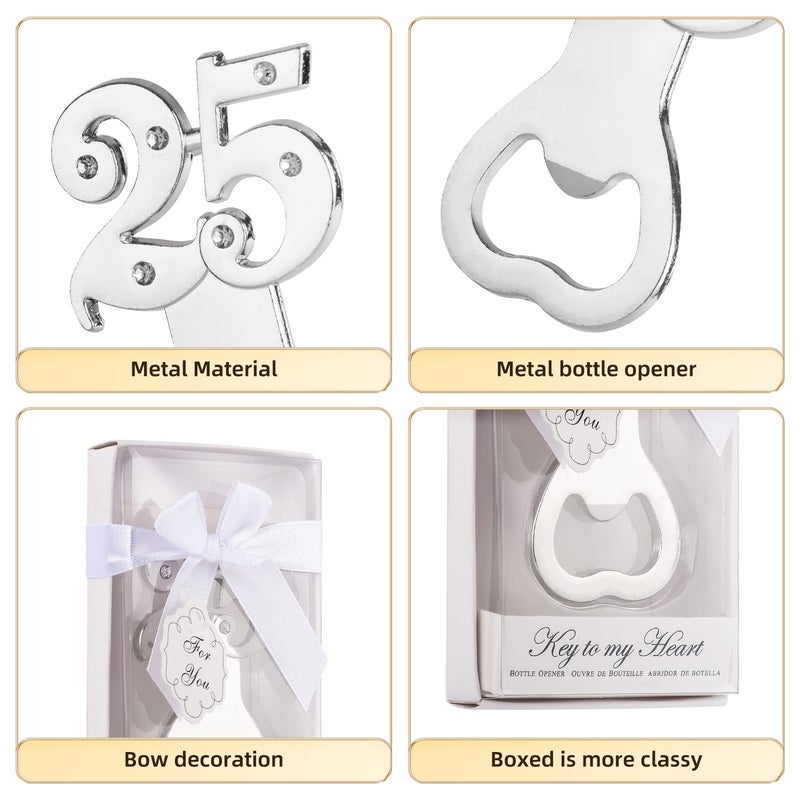 Qonmpcvu 24PCS 25th Birthday Party Favors for Guests,Number 25 Silver Wedding Anniversary Beer Bottle Openers Gifts, Decorations,Souvenirs for Guests for Bridal Shower Favors  - Image 5