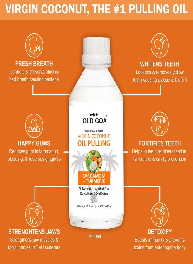 OLDGOA Oil Pulling for Mouth, Teeth & Immunity | Virgin Coconut Oil From Goa | Ayurvedic Dental Mouthwash for Oral Health | Detox, Oral Health & Teeth Whitening | Cardamom & Turmeric | 200 ML - Image 1