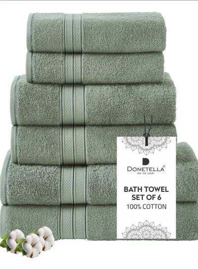 Donetella Premium Towel 6-Pcs Set, 100% Combed Cotton 600 GSM, Highly Absorbent, Quick Dry Towel Set Include 2 Bath Towel, 2 Bath Sheet, 2 Hand Towel, Best Set for Bathroom Gym, Hotel And Spa,Olive Green