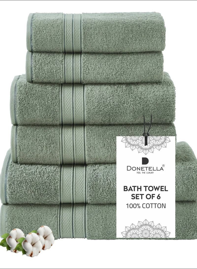 Donetella Premium Towel 6-Pcs Set, 100% Combed Cotton 600 GSM, Highly Absorbent, Quick Dry Towel Set Include 2 Bath Towel, 2 Bath Sheet, 2 Hand Towel, Best Set for Bathroom Gym, Hotel And Spa,Olive Green