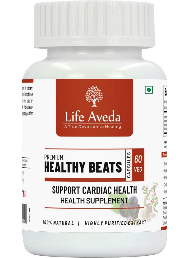 Life Aveda Healthy Beats, Health Supplement, 100% Natural, Support Cardiac Health - 60 Veg Capsules (Pack of 1) - Image 1