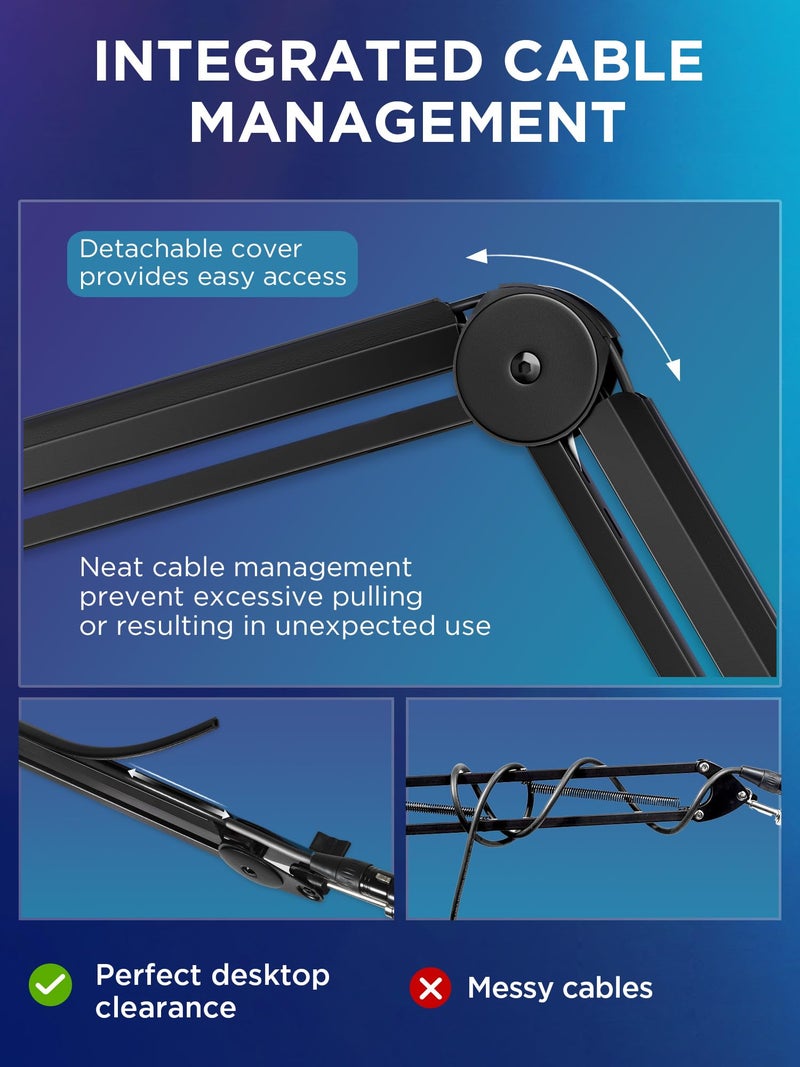 InnoGear Mic Boom Arm Microphone Stand Cable Management for Blue Yeti FIFINE AM8 K669B HyperX QuadCast S SoloCast AT2020 Shure SM7B MV7 and Other Microphone - Image 4