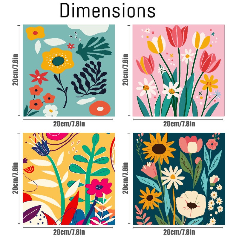 FQOVKYN 4 Pack Paint by Numbers Kit for Adults with Frame Flower Easy, Abstract Art Floral Framed Painting by Numbers on Canvas, DIY Acrylic Watercolor Oil Paint Kits for Home Decor 8 x 8 Inch - Image 2