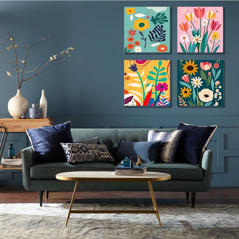 FQOVKYN 4 Pack Paint by Numbers Kit for Adults with Frame Flower Easy, Abstract Art Floral Framed Painting by Numbers on Canvas, DIY Acrylic Watercolor Oil Paint Kits for Home Decor 8 x 8 Inch - Image 5