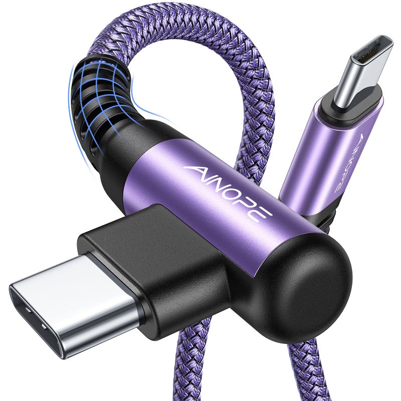 AINOPE USB C Cable 60W 2-Pack 6.6ft Nylon Braided USB C to USB C Cable Type C Charger Fast Charging Right Angle USBC Cable Charger Cord for iPhone 16 Pro Max 15 Plus Samsung S24 S23 iPad Pro Purple - Image 1
