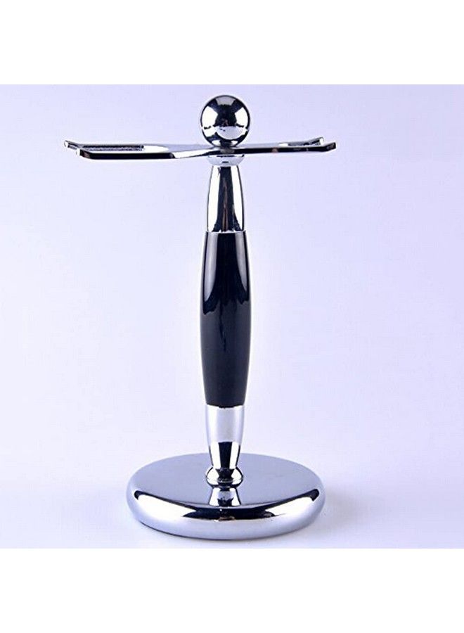 SANWA Deluxe Stainless Steel Shaving Brush Stand Holder For Razor & Brush Extra Wide Openings Weighted Base Black Handle - Image 4