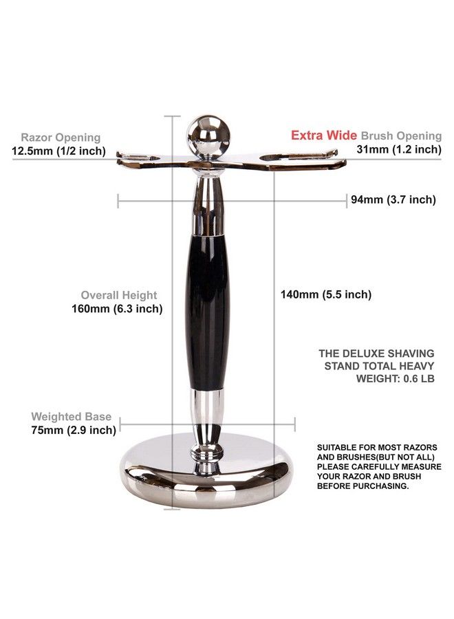 SANWA Deluxe Stainless Steel Shaving Brush Stand Holder For Razor & Brush Extra Wide Openings Weighted Base Black Handle - Image 3