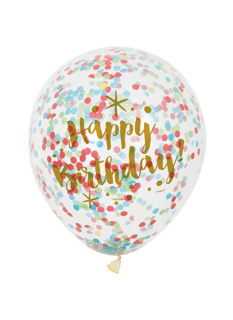 Unique Happy Birthday Confetti Balloons Multicolored Transparent 30 cm 6-Pack