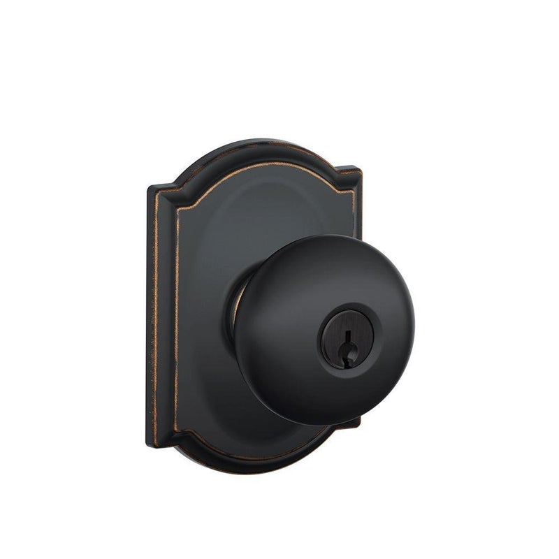 SCHLAGE F51A PLY 716 CAM Plymouth Knob with Camelot Trim Keyed Entry Lock, Aged Bronze - Image 5