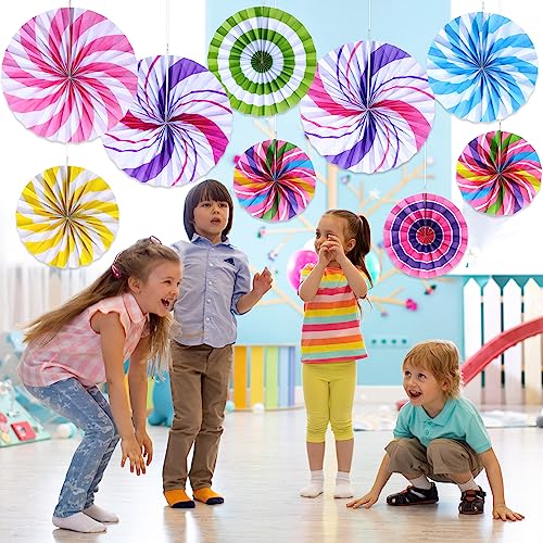 Outus Hanging Paper Fans Decorations Candy Party Classroom Decoration Colorful Peppermint Candy Paper Fan Ceiling Wall Garland for Candyland Themed Birthday Party Supplies(9 Pcs,Classic) - Image 5