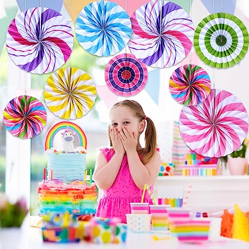 Outus Hanging Paper Fans Decorations Candy Party Classroom Decoration Colorful Peppermint Candy Paper Fan Ceiling Wall Garland for Candyland Themed Birthday Party Supplies(9 Pcs,Classic) - Image 4