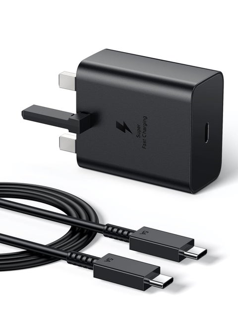 شاحن سريع GaN بقوة 45 وات لمقبس Samsung Type C مع كابل USB C، محول مقبس شاحن الحائط وكابل متوافق مع Samsung Galaxy S25 Ultra S25 Plus S24 Ultra S24 Plus S23 Ultra والمزيد