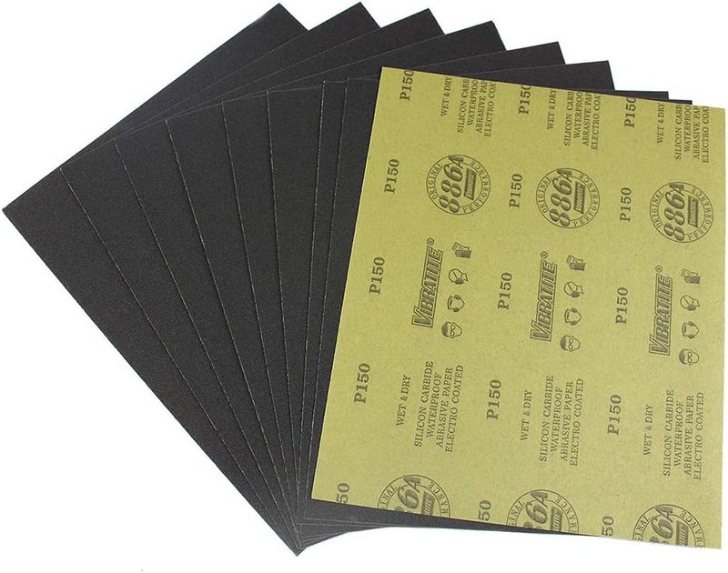MAXMAN MAXAMN 150 Grit Sandpaper, Wet Dry Sandpaper Sheets 9 x 11 Inches, Silicon Carbide Abrasive Sand Paper for Wood Furniture Finishing, Metal Sanding, Automotive Polishing, DIY Projects, 10 Sheets - Image 1