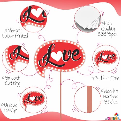 Wobbox Valentine Party Photo Booth Props for Couples, Happy Valentine Props for Photoshoot, Valentine Party Decoration, Valentine Day Party Decorations Items (Red Black & White - 29 Pcs) - Image 4