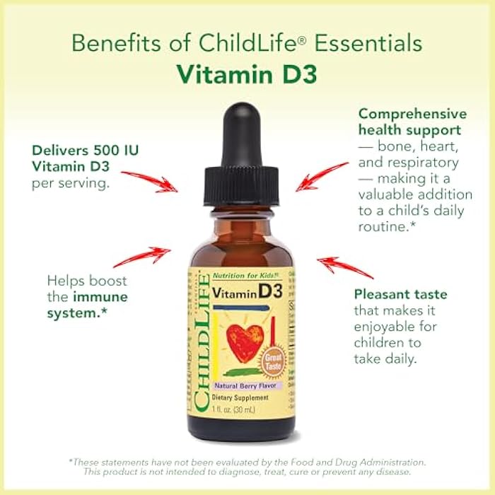 CHILDLIFE Essentials Vitamin D3 Drops for Kids, Children, & Toddlers - Liquid Vitamin D Drops, 500 IU per Drop, Immune & Bone Health Support, Natural Berry - 1 Fl Oz (Pack of 2) - Image 5