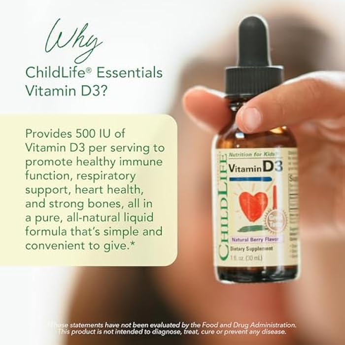 CHILDLIFE Essentials Vitamin D3 Drops for Kids, Children, & Toddlers - Liquid Vitamin D Drops, 500 IU per Drop, Immune & Bone Health Support, Natural Berry - 1 Fl Oz (Pack of 2) - Image 3