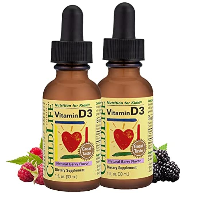 CHILDLIFE Essentials Vitamin D3 Drops for Kids, Children, & Toddlers - Liquid Vitamin D Drops, 500 IU per Drop, Immune & Bone Health Support, Natural Berry - 1 Fl Oz (Pack of 2) - Image 1