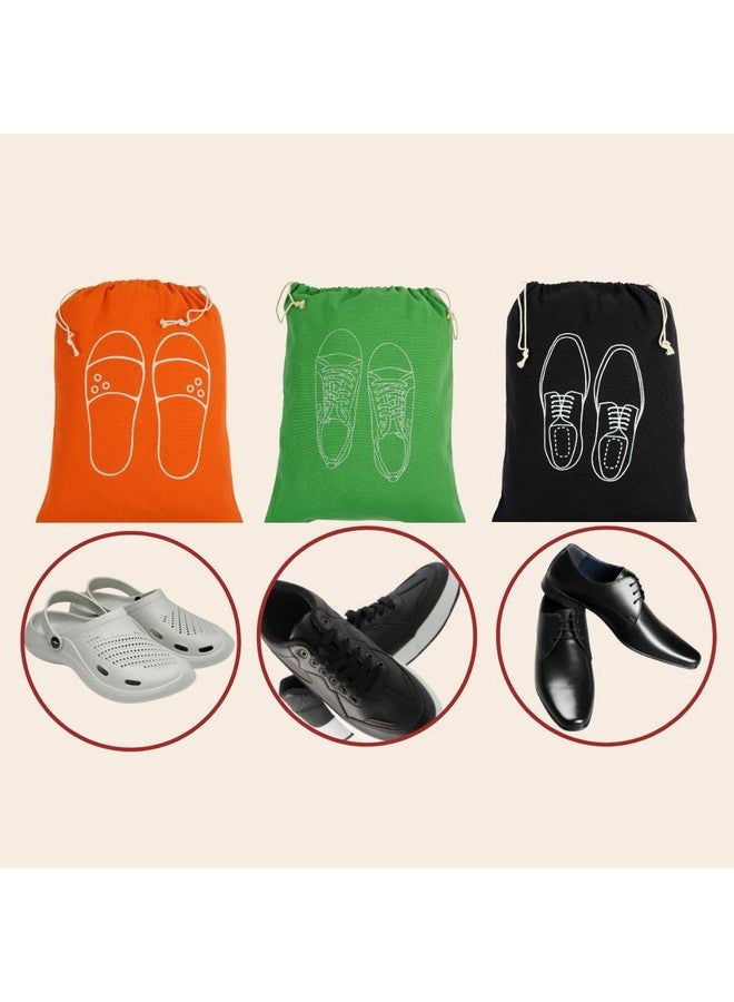 IVILLAGE IVILLAGE Premium Reusable and Washable 100% Pure Cotton Fabric Shoe Covers/Bags with Drawstring Closure|Handcrafted Doodle Collection|Ideal for Travel, Home and Storage|Pack of 6|Multicolor|Male - Image 5