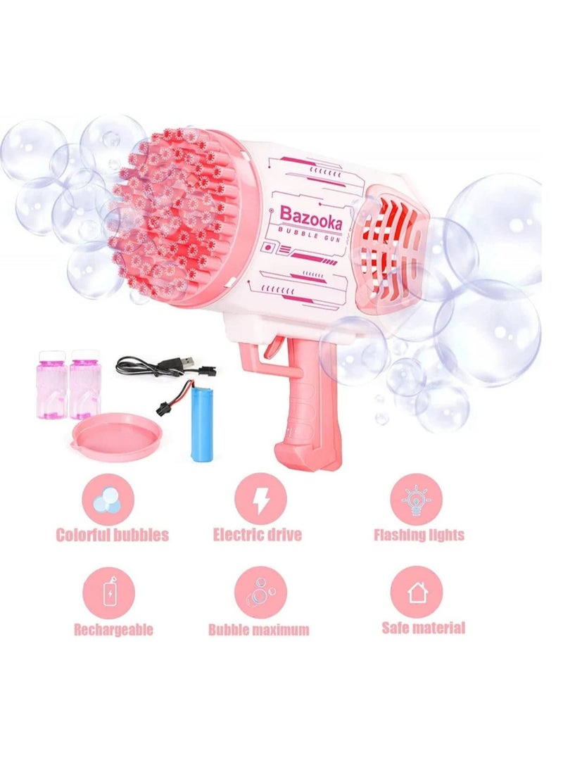 بازوكا مسدس فقاعات الصابون بـ69 فتحة مع أضواء ملونة وحل صابون، لعبة تصويب الفقاعات للأطفال والفتيات