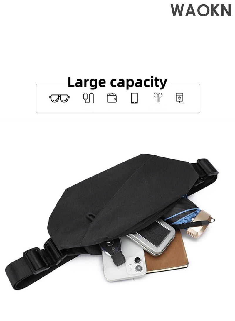 WAOKN Women and Men's Shoulder Bag , Casual Sports Fashion Women's and Men's , Running Waist Bag Crossbody Waist Bag with Adjustable Shoulder Strap Backpack ,Wear resistant and dirt resistant ,unisex , Black , 32*7*14cm. - Image 3