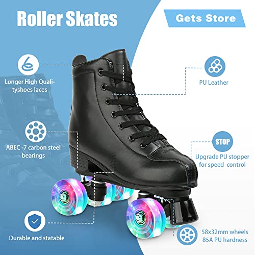 Gets Womens Roller Skates Light Up Wheels, Artificial Leather Adjustable Double Row 4 Wheels Roller Skates Shiny Skates for Teens,Adult (Flash Wheel,39-US: 7.5) - Image 3