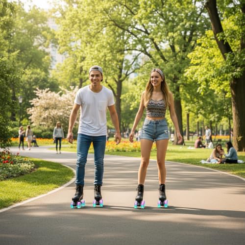 Gets Womens Roller Skates Light Up Wheels, Artificial Leather Adjustable Double Row 4 Wheels Roller Skates Shiny Skates for Teens,Adult (Flash Wheel,39-US: 7.5) - Image 4