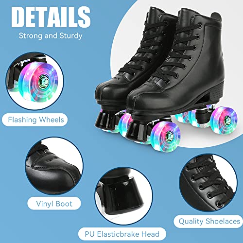 Gets Womens Roller Skates Light Up Wheels, Artificial Leather Adjustable Double Row 4 Wheels Roller Skates Shiny Skates for Teens,Adult (Flash Wheel,39-US: 7.5) - Image 2