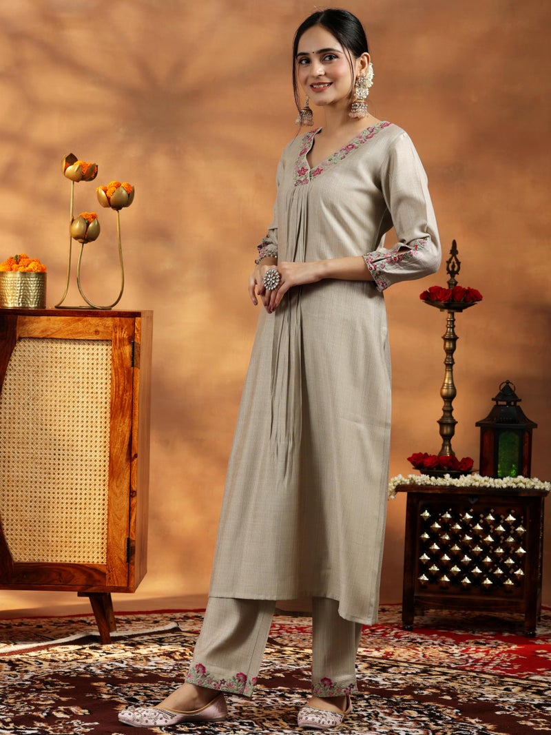 Libas Womens Yoke Design Silk Blend Straight Kurta With Trousers and Dupatta - Image 5