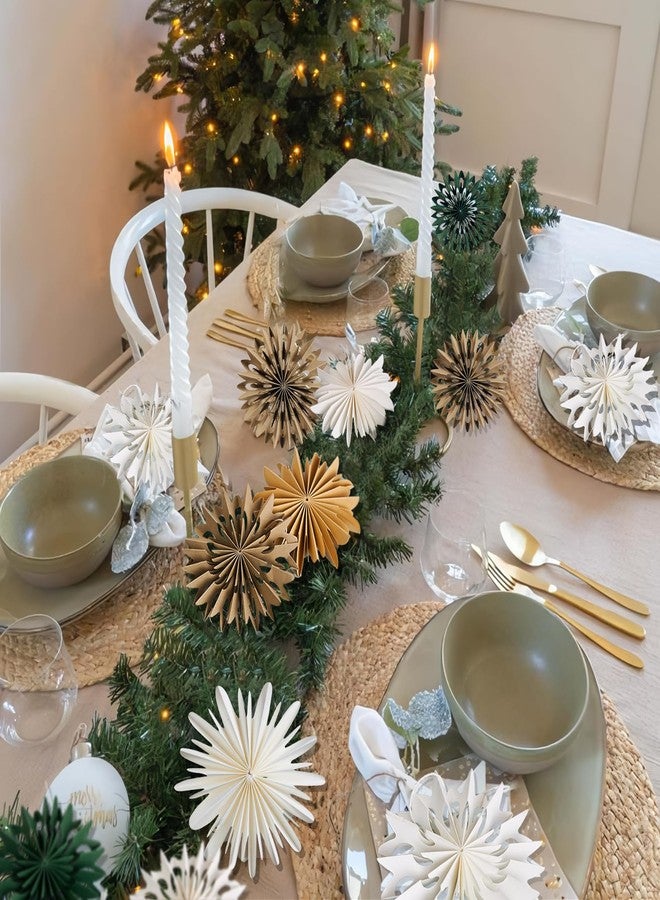 EASY JOY Christmas Hanging Decorations - 9Pcs 3D Christmas Tree Paper Hanging Decor Green White Light Brown Snowflake Ornaments Christmas Decorations Outdoor Indoor for Xmas New Year Window Boho Door - Image 5