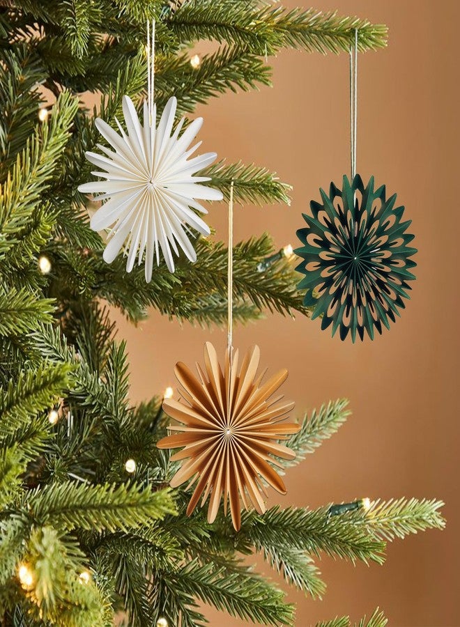 EASY JOY Christmas Hanging Decorations - 9Pcs 3D Christmas Tree Paper Hanging Decor Green White Light Brown Snowflake Ornaments Christmas Decorations Outdoor Indoor for Xmas New Year Window Boho Door - Image 4