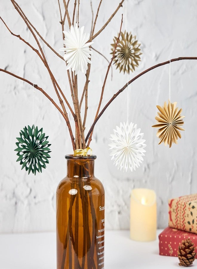 EASY JOY Christmas Hanging Decorations - 9Pcs 3D Christmas Tree Paper Hanging Decor Green White Light Brown Snowflake Ornaments Christmas Decorations Outdoor Indoor for Xmas New Year Window Boho Door - Image 3
