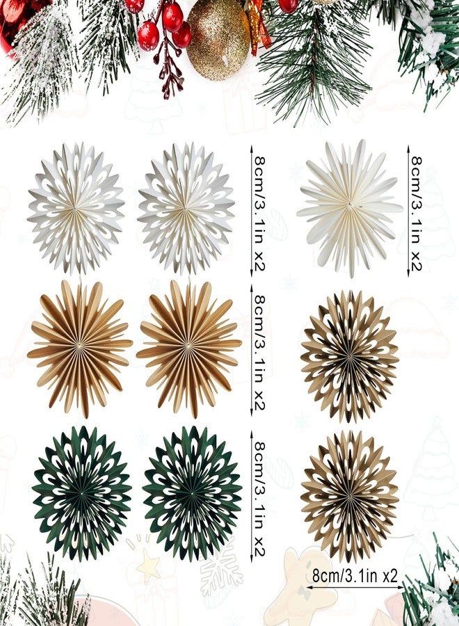 EASY JOY Christmas Hanging Decorations - 9Pcs 3D Christmas Tree Paper Hanging Decor Green White Light Brown Snowflake Ornaments Christmas Decorations Outdoor Indoor for Xmas New Year Window Boho Door - Image 2