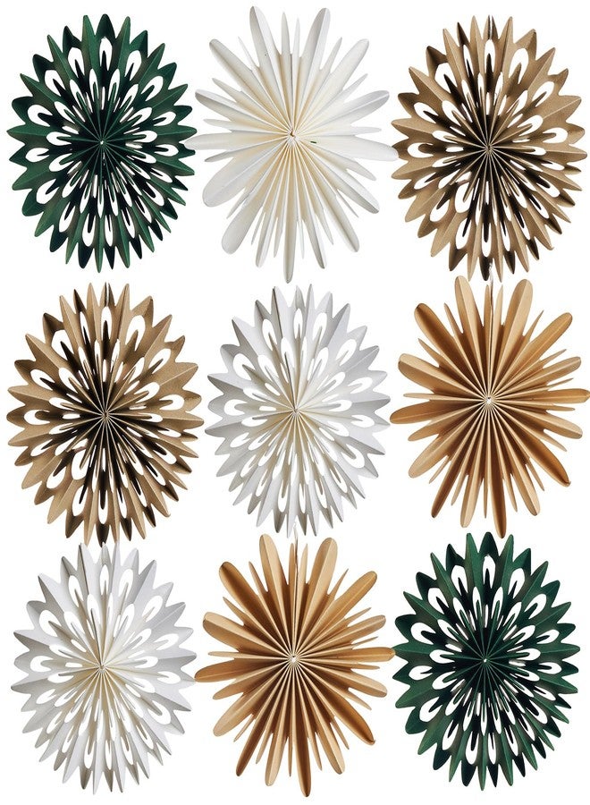 EASY JOY Christmas Hanging Decorations - 9Pcs 3D Christmas Tree Paper Hanging Decor Green White Light Brown Snowflake Ornaments Christmas Decorations Outdoor Indoor for Xmas New Year Window Boho Door - Image 1