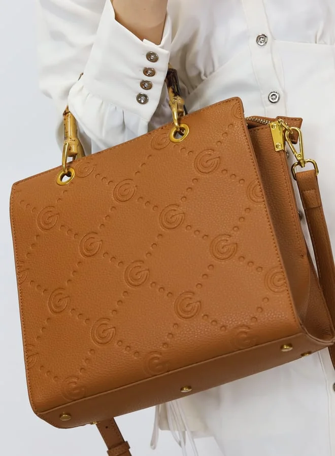 Gabriella Gucci Gabriella Gucci Monogram Embossed Tote Bag with Top Handle and Zip Closure