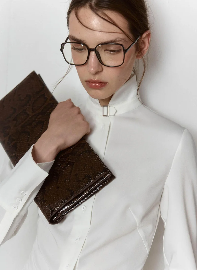 Lichi  Viscose shirt with a high collar and neck fastening for Women | Best Price UAE
