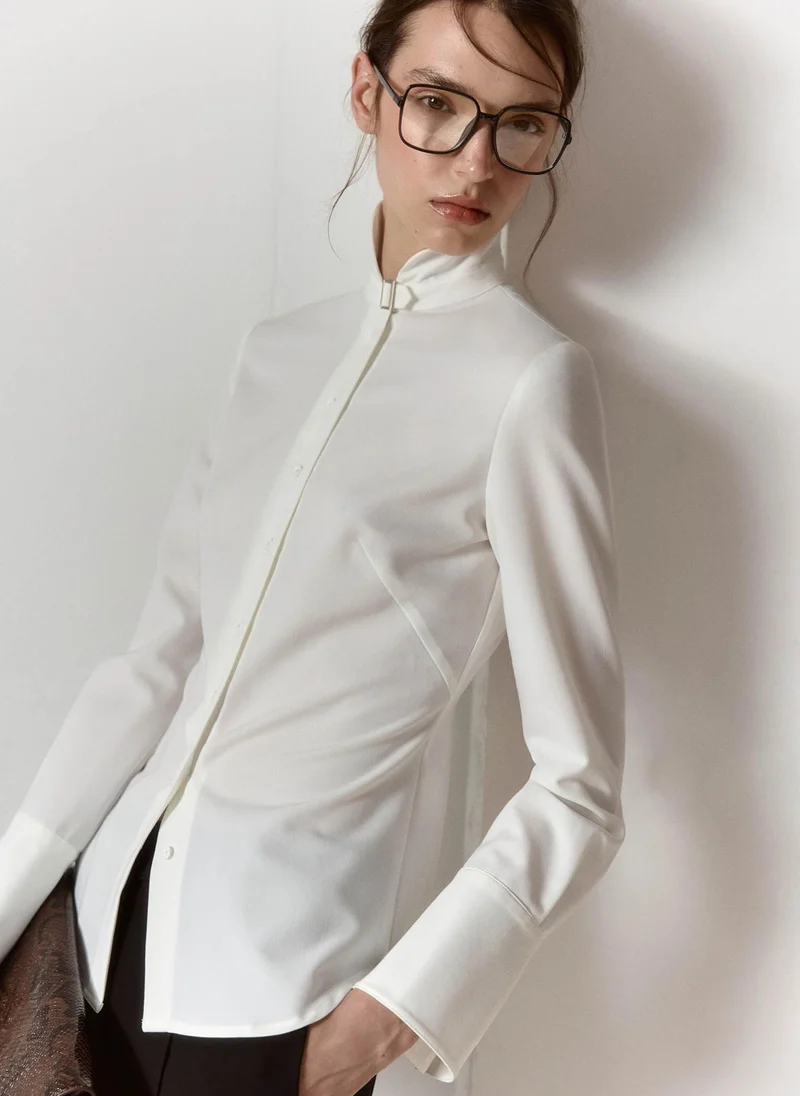Lichi  Viscose shirt with a high collar and neck fastening for Women | Best Price UAE