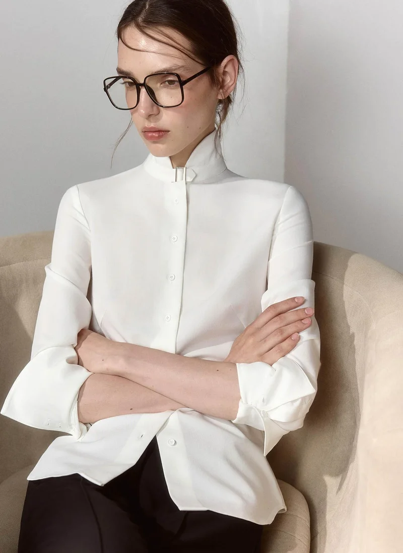 Lichi  Viscose shirt with a high collar and neck fastening for Women | Best Price UAE