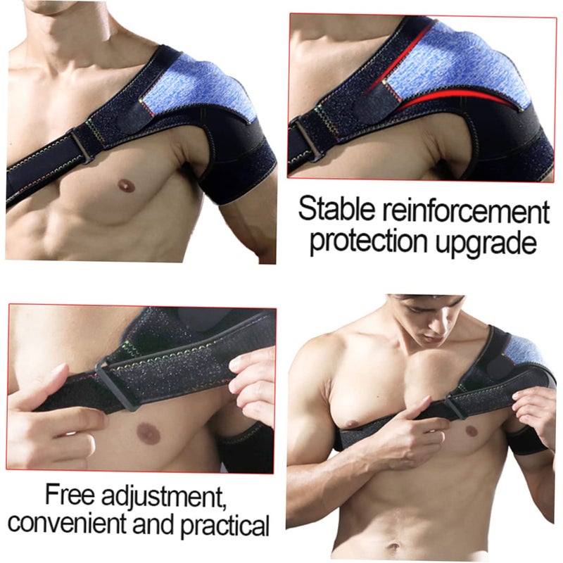 Adjustable Shoulder Support Pad Breathable Non Slip Pain Relief Strap For Sports Blue - Image 4