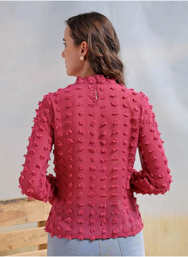 Freehand Women Regular Fit Casual Textured Round Neck Top