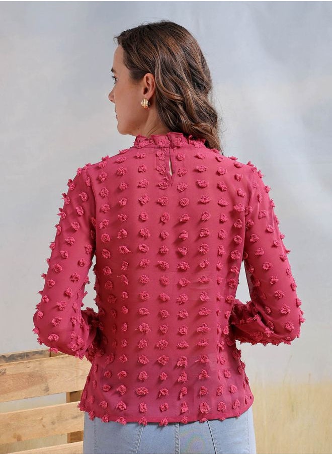 Freehand Women Regular Fit Casual Textured Round Neck Top  - Image 2