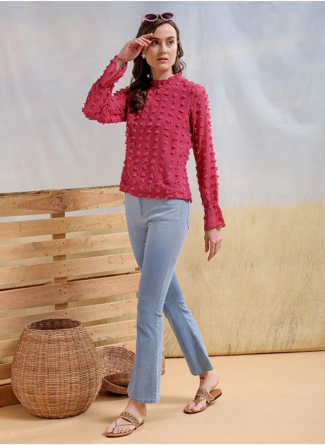 Freehand Women Regular Fit Casual Textured Round Neck Top