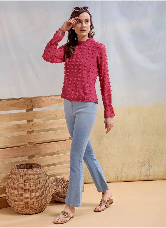 Freehand Women Regular Fit Casual Textured Round Neck Top  - Image 1