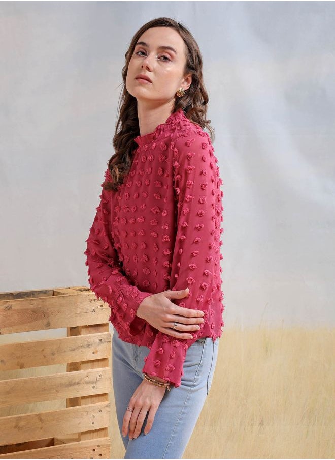 Freehand Women Regular Fit Casual Textured Round Neck Top  - Image 3