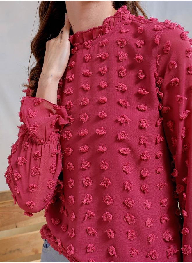 Freehand Women Regular Fit Casual Textured Round Neck Top  - Image 5