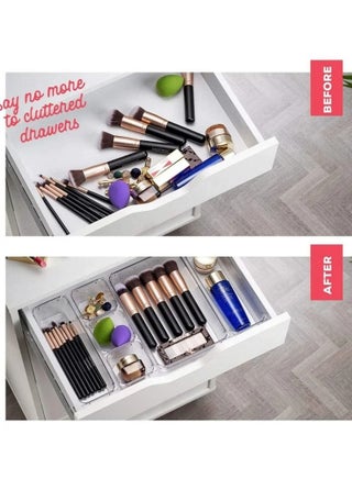25 piece Clear Plastic Drawer Organizer Tray, Drawer Dividers Storage Bins For Bathroom, Vanity & Accessories Storage, Small & Large Plastic Containers For Makeup, Kitchen & Utensils. - view 5