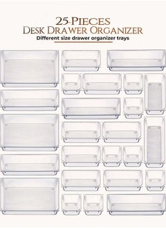 Generic 25 piece Clear Plastic Drawer Organizer Tray, Drawer Dividers Storage Bins For Bathroom, Vanity & Accessories Storage, Small & Large Plastic Containers For Makeup, Kitchen & Utensils.  - Image 1