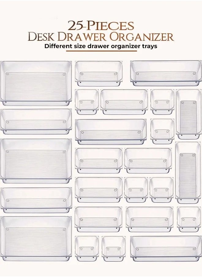 Generic - 25 piece Clear Plastic Drawer Organizer Tray, Drawer Dividers Storage Bins For Bathroom, Vanity & Accessories Storage, Small & Large Plastic Containers For Makeup, Kitchen & Utensils. - Image 1
